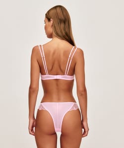 Embroidered mesh balconette bra;