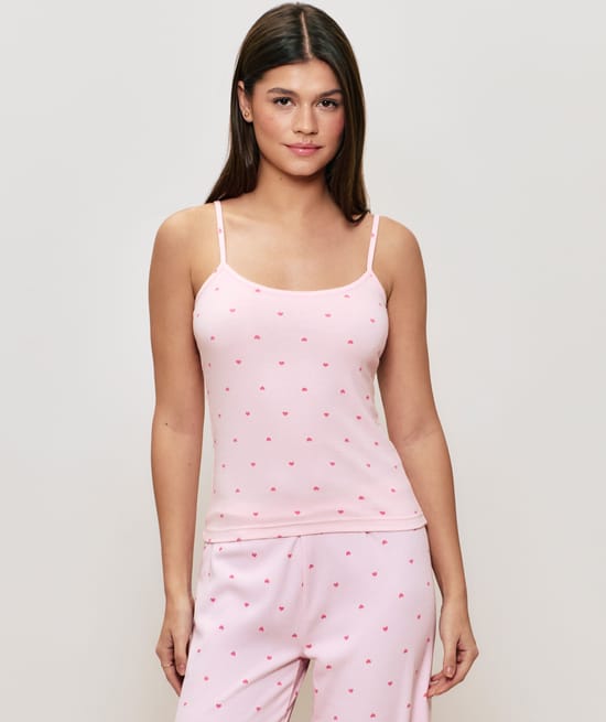 Heart print jersey cami top;