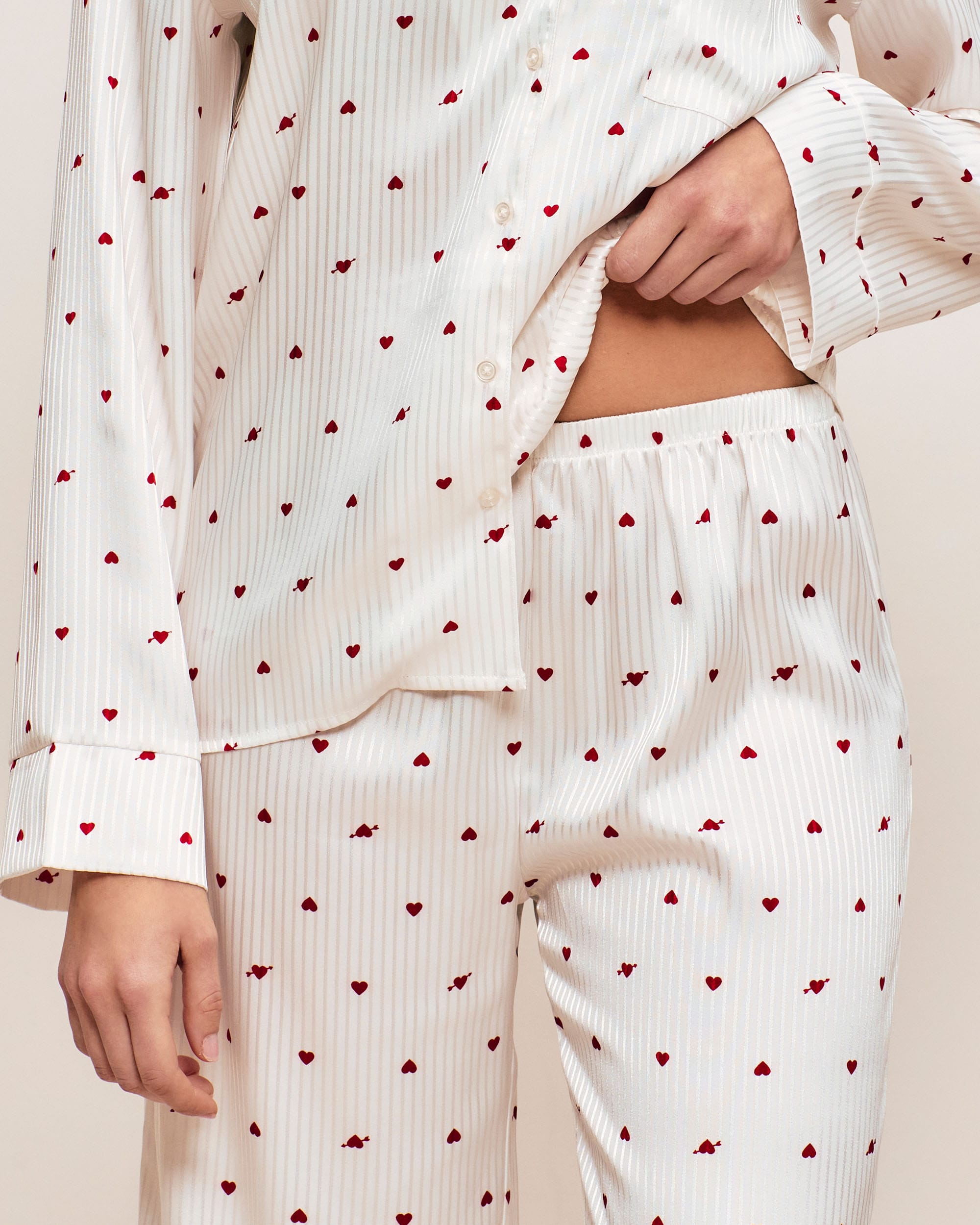 Heart print satin trousers - off-white - Undiz