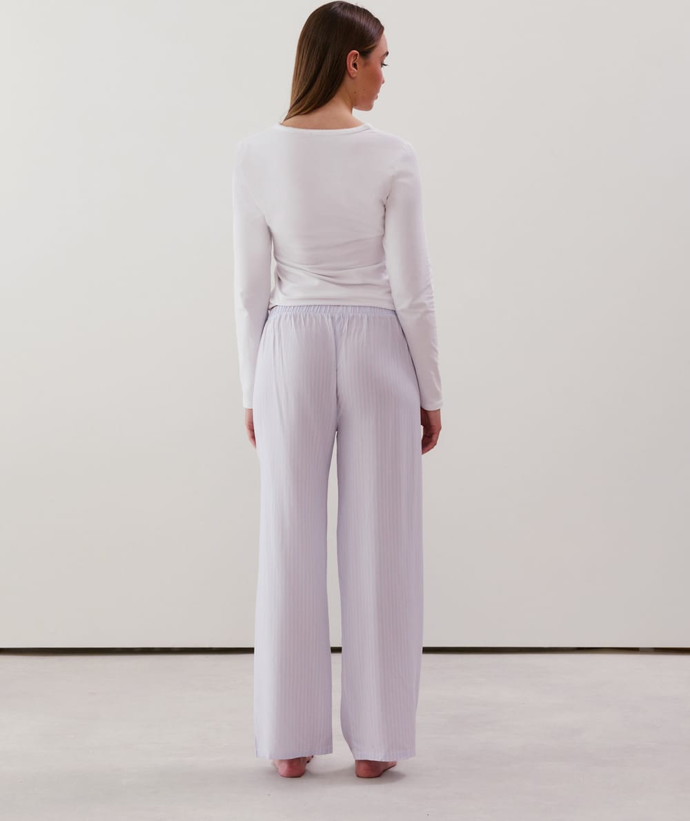Straight-leg trousers in blue striped viscose;