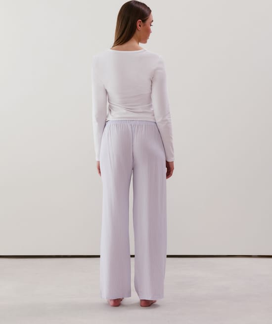 Straight-leg trousers in blue striped viscose;