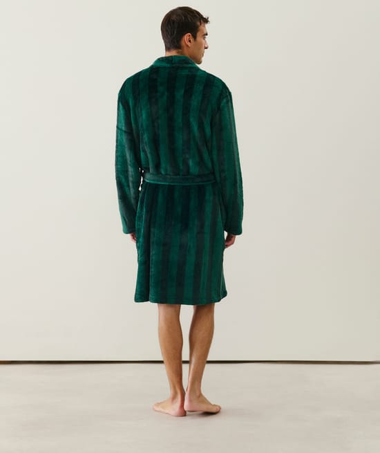 Striped bathrobe with embroidery;