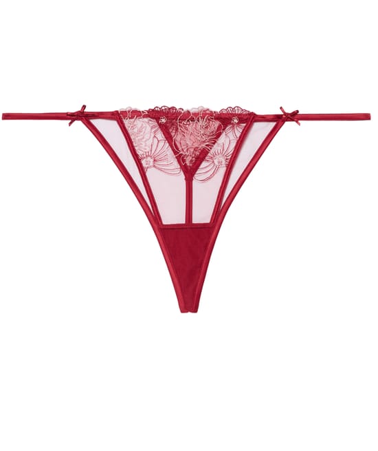 Lace and embroidery thong;
