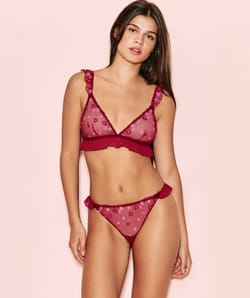 Triangle bra with embroidered floral patterns;