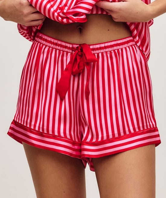 Striped satin shorts;