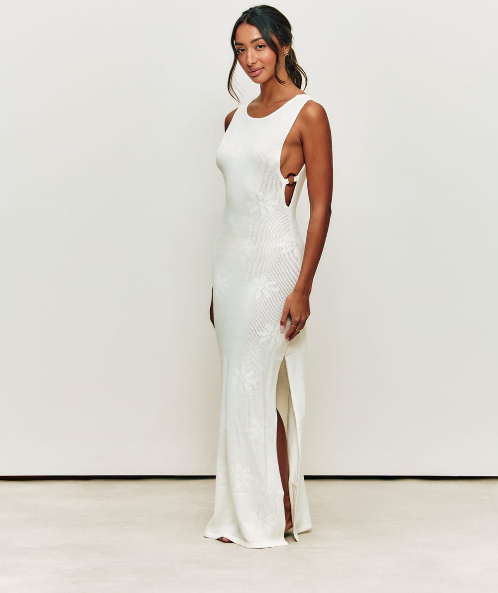 Backless crochet dress;