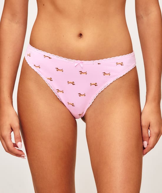Cotton thong with cherry print;