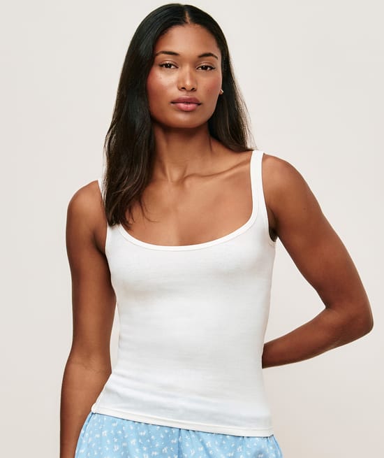 Ribbed jersey tank top - off-white;
