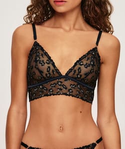 Triangle bra in mesh with leopard embroidery;