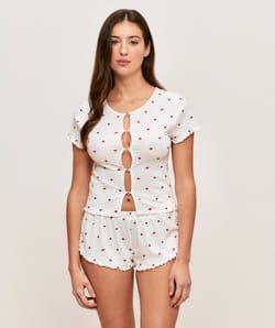 Ribbed jersey top with heart pattern;