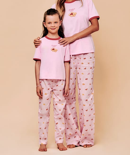 Poplin trousers with vivhy print and pastries;