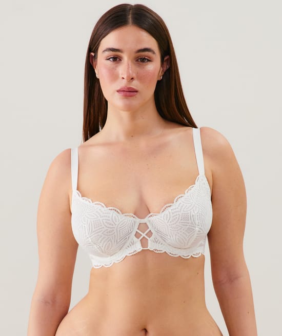 Lace balconette bra - ecru;