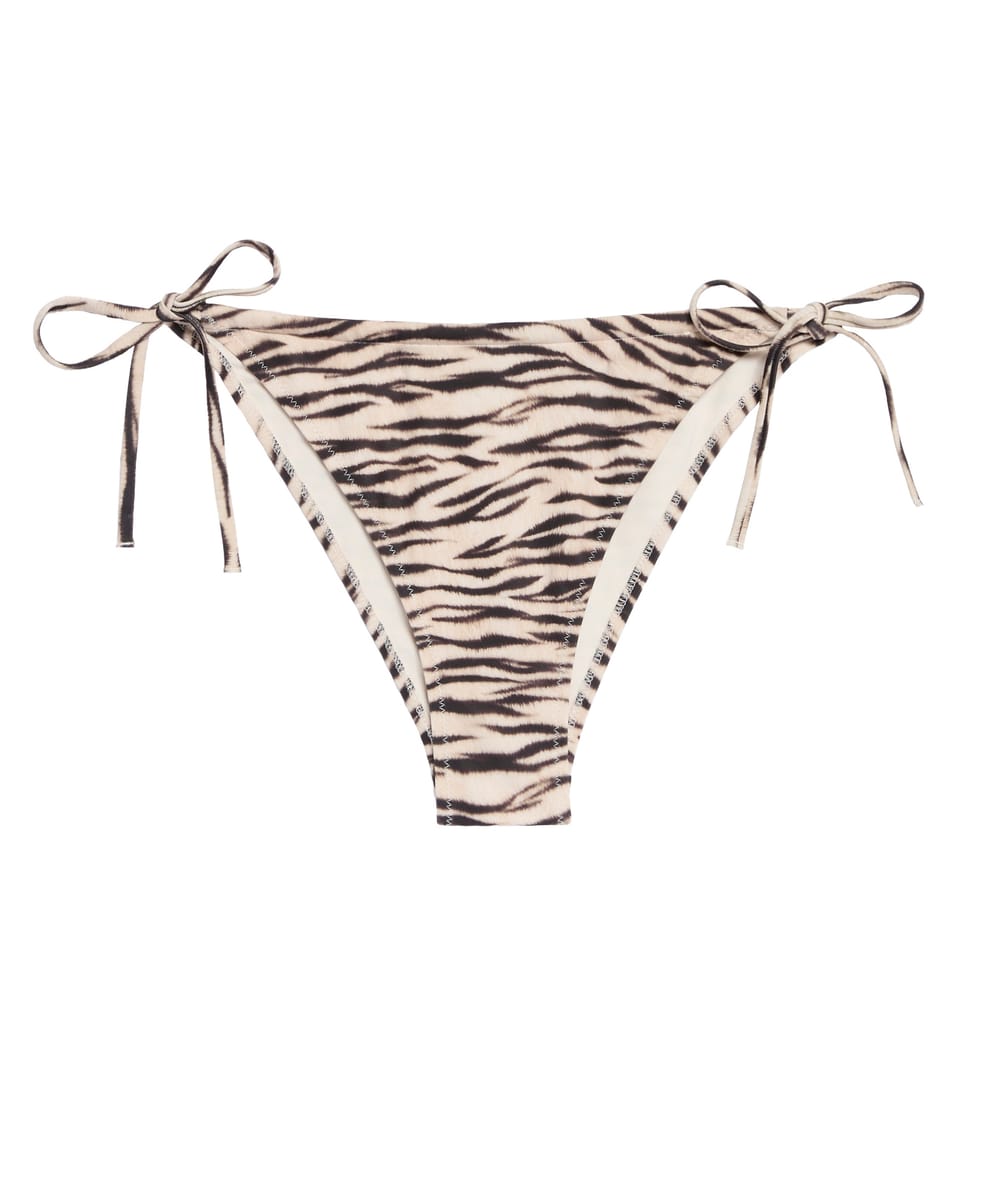 Zebra print tanga bikini bottom;
