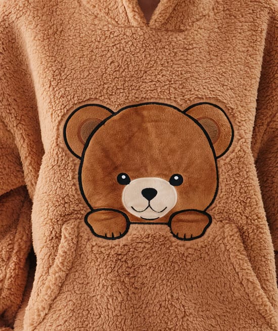 Sherpa sweatshirt with teddy bear embroidery;