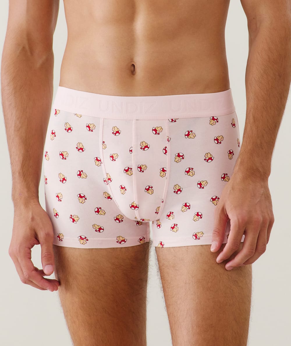 Cotton boxer shorts with mushroom print;
