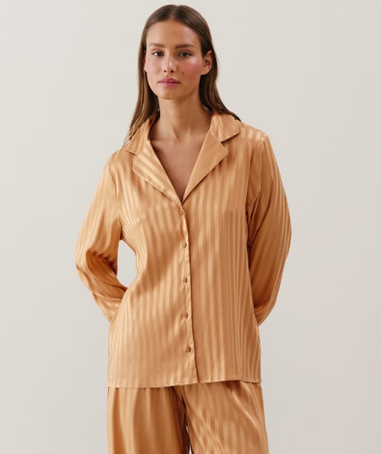 Chemise en satin à rayures marron clair;