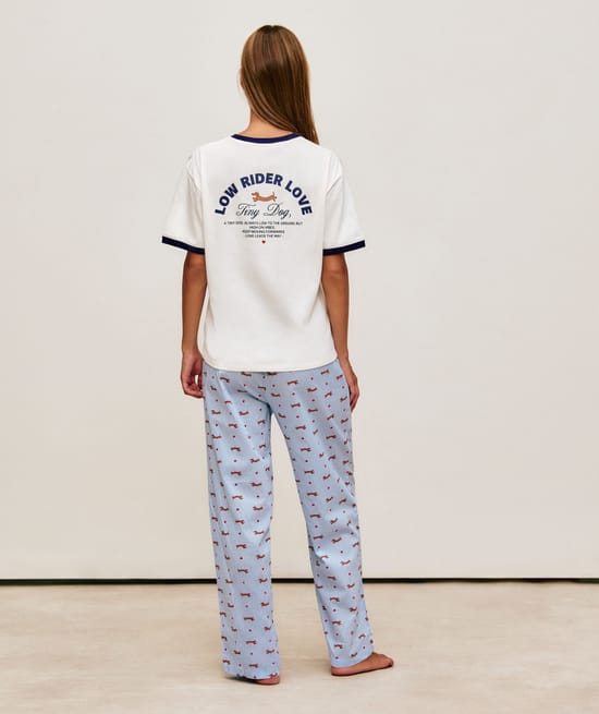 Striped poplin trousers with dachshunds print;