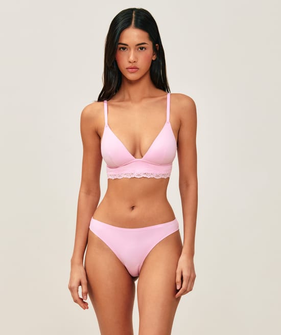 Microfiber and lace thong;