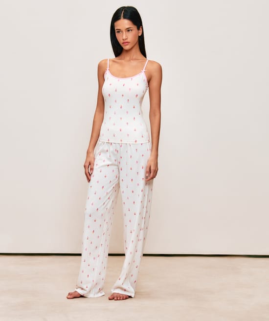 Ice cream print jersey camisole with thin straps;