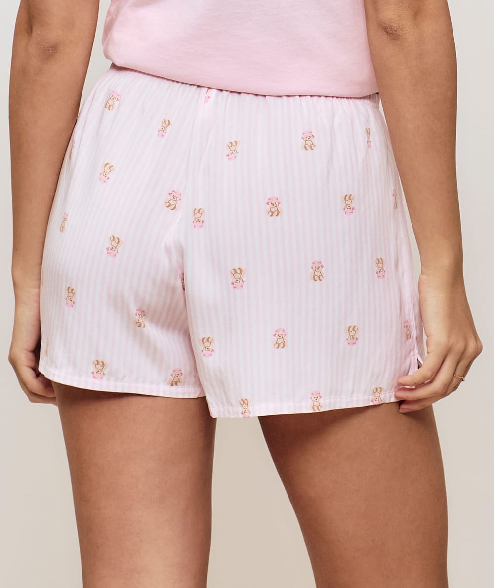 Striped shorts with teddy bear pattern;