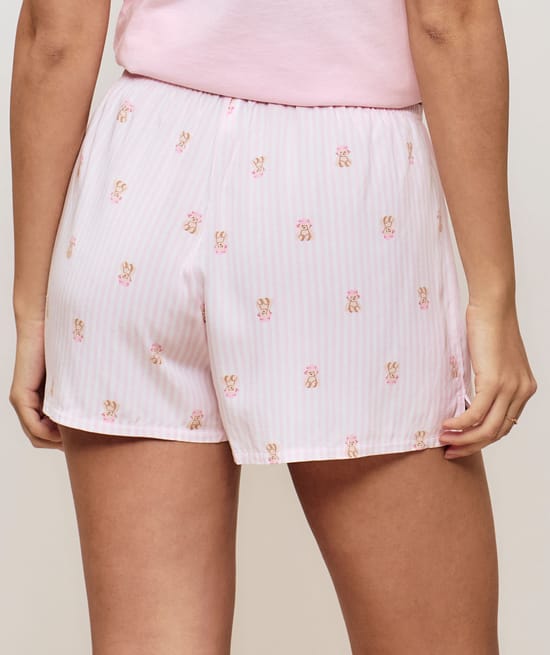 Striped shorts with teddy bear pattern;