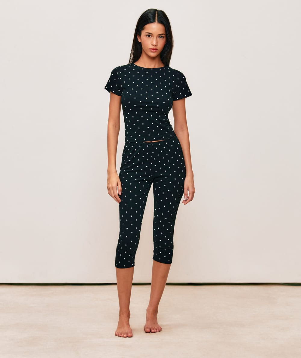 Printed jersey polka dot halter neck t-shirt;