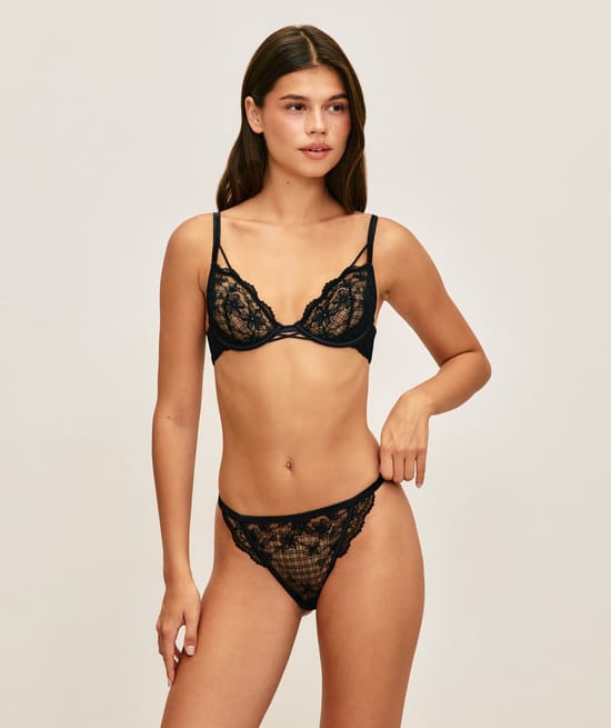 Floral lace balconette bra;