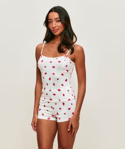 Strawberry patterned knitted tank top;
