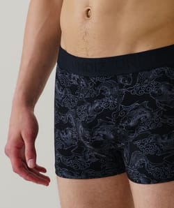White patterned boxer shorts;