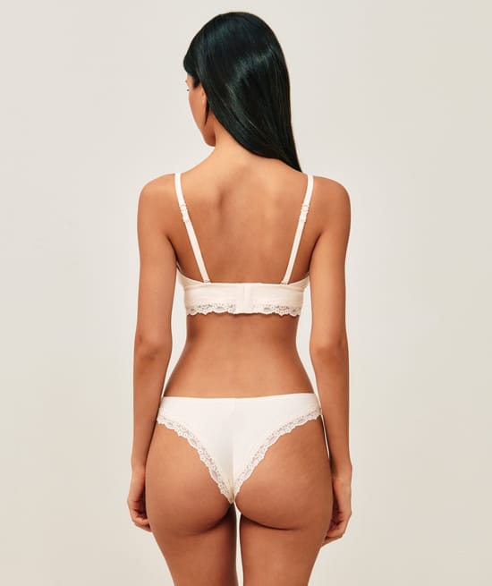Microfiber and lace thong;