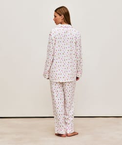 Flannel pants with a floral and rabbit print;
