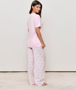 Striped teddy bear pattern trousers;