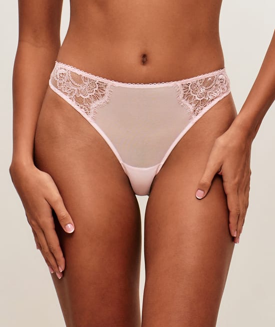 Lace thong with foil details;