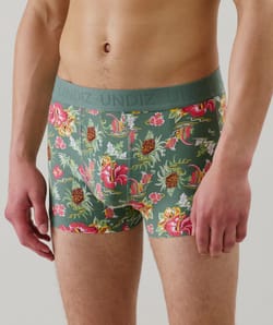 Boxer shorts with floral patterns;