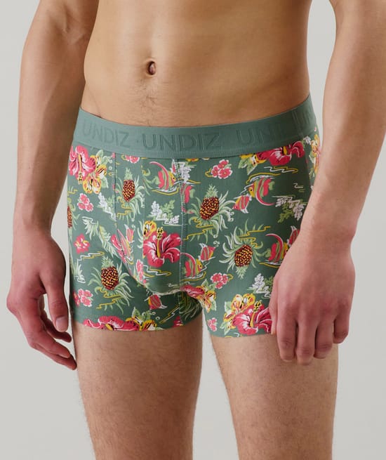 Boxer shorts with floral patterns;