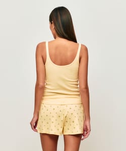 Palm print ribbed jersey shorts;