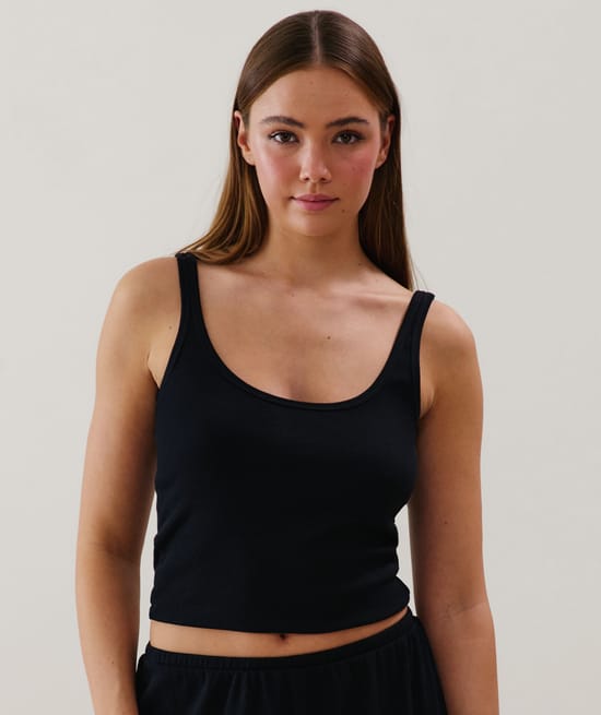 Ribbed jersey tank top - black;