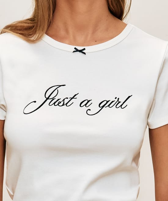 T-shirt with 'Just a Girl' embroidery in jersey;