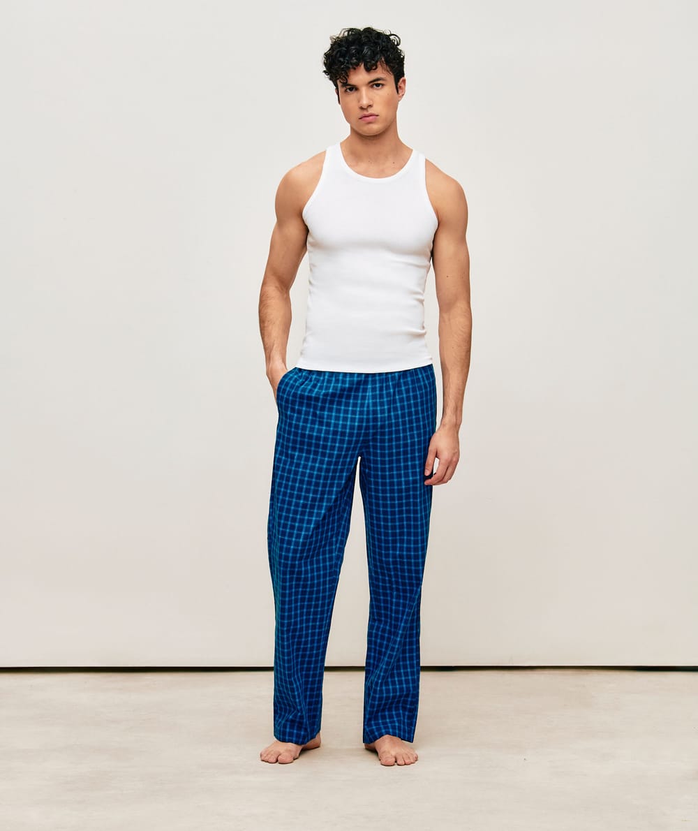 Pantalon en coton &agrave; carreaux;
