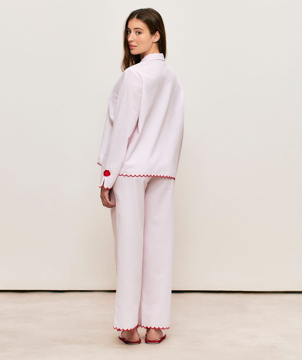 Pantalon droit en coton &agrave; rayures;