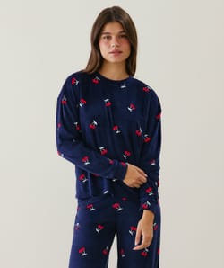 Cherry print velour pyjama set;