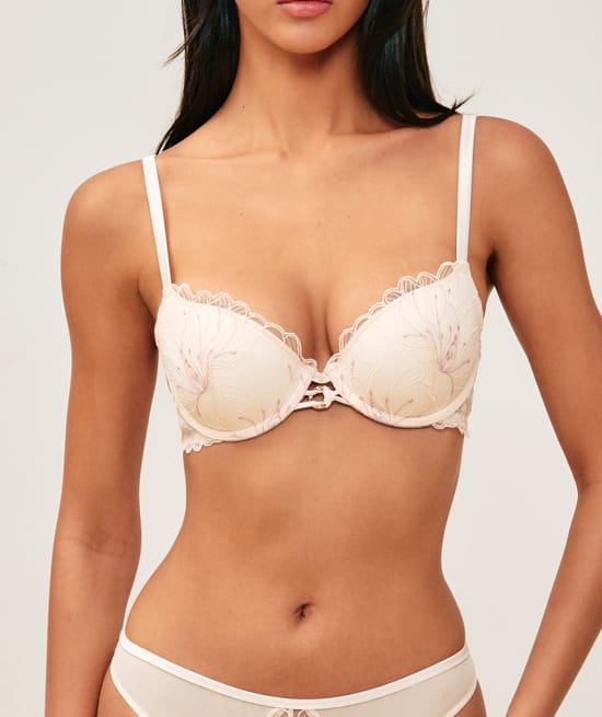 Embroidered mesh push-up bra;