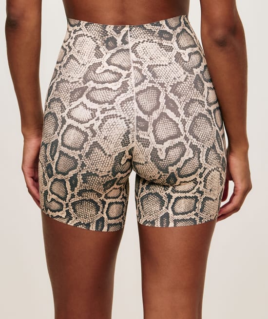 Snake print seamless microfibre shorts;
