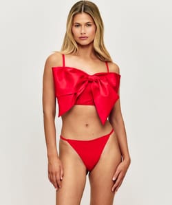 Red satin bow bustier;