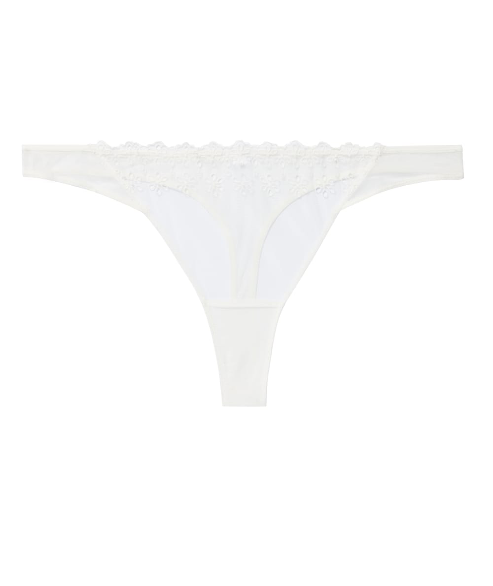Mesh thong with embroidery;