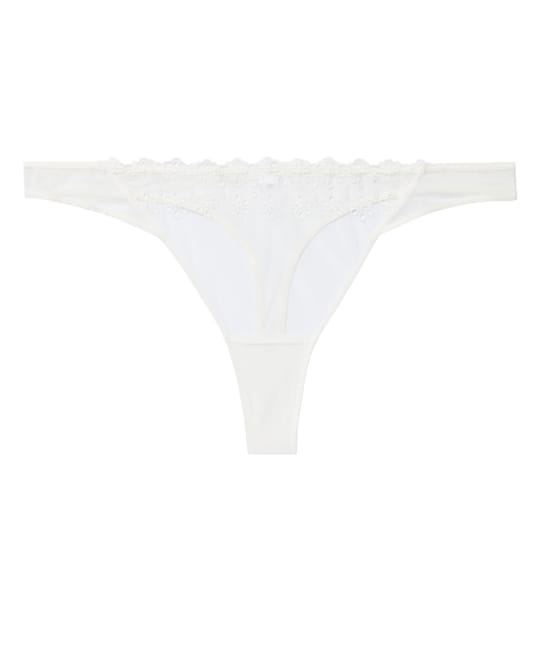 Mesh thong with embroidery;