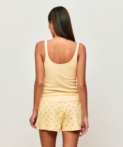 Ribbed jersey tank top with palm print;