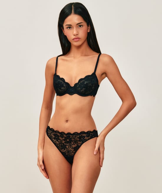 Floral lace balconette bra;