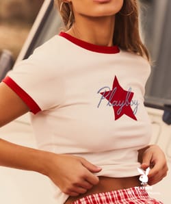 Crop top in jersey with star print and Playboy embroidery;