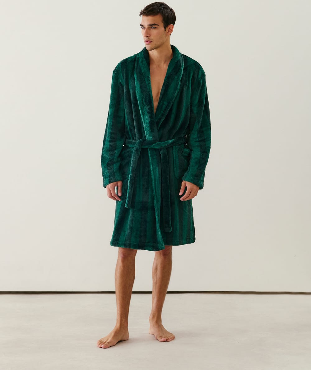 Striped bathrobe with embroidery;
